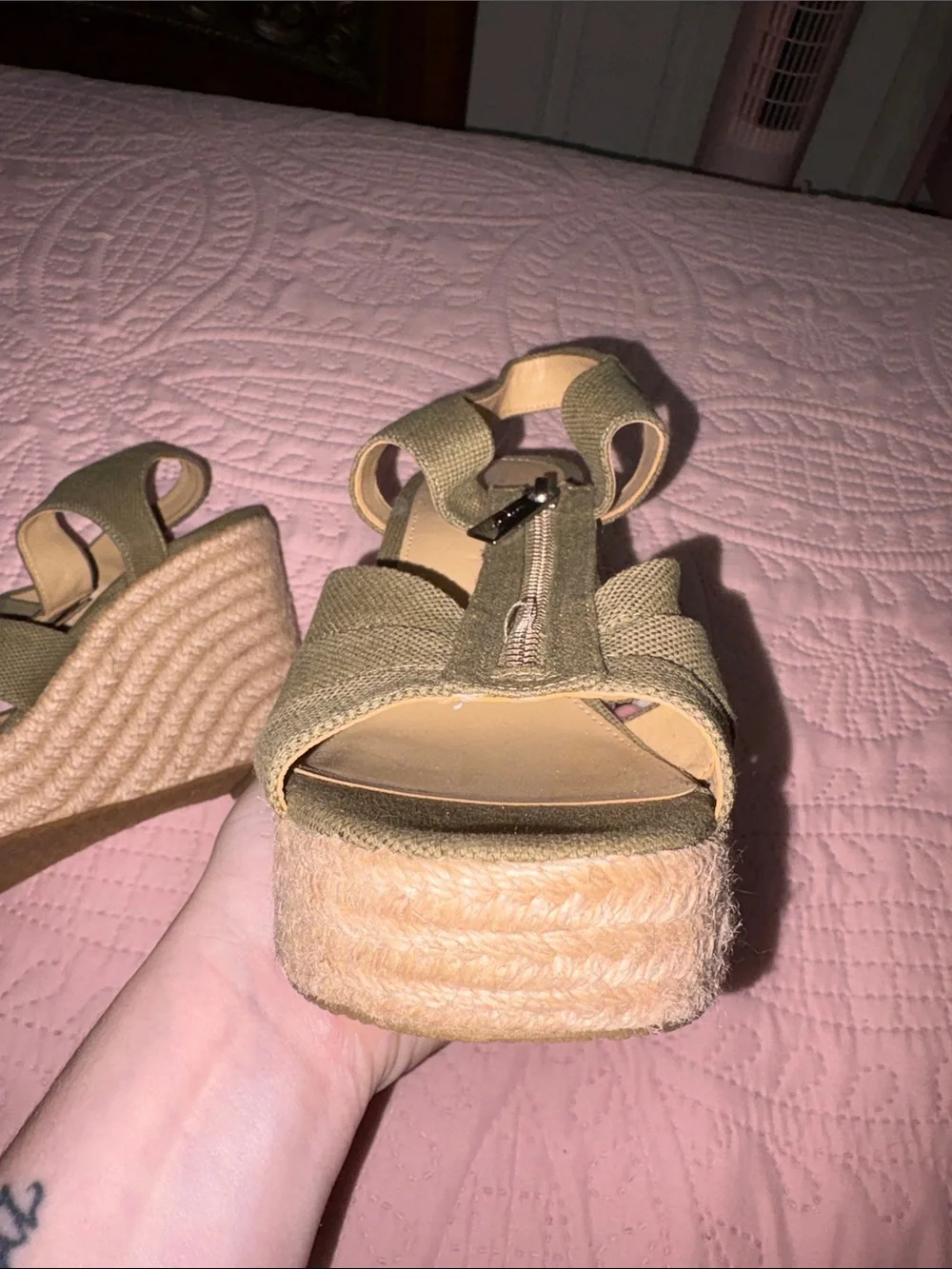 MICHAEL Michael Kors Olive Canvas Espadrille Wedge Sandals